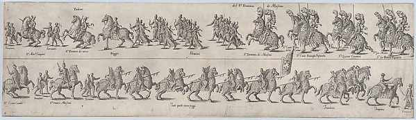 Anonymous, Plate depicting Domenico de Massimo, from a series of twelve showing knights and their attendants dressed for a tournament (plate 4)