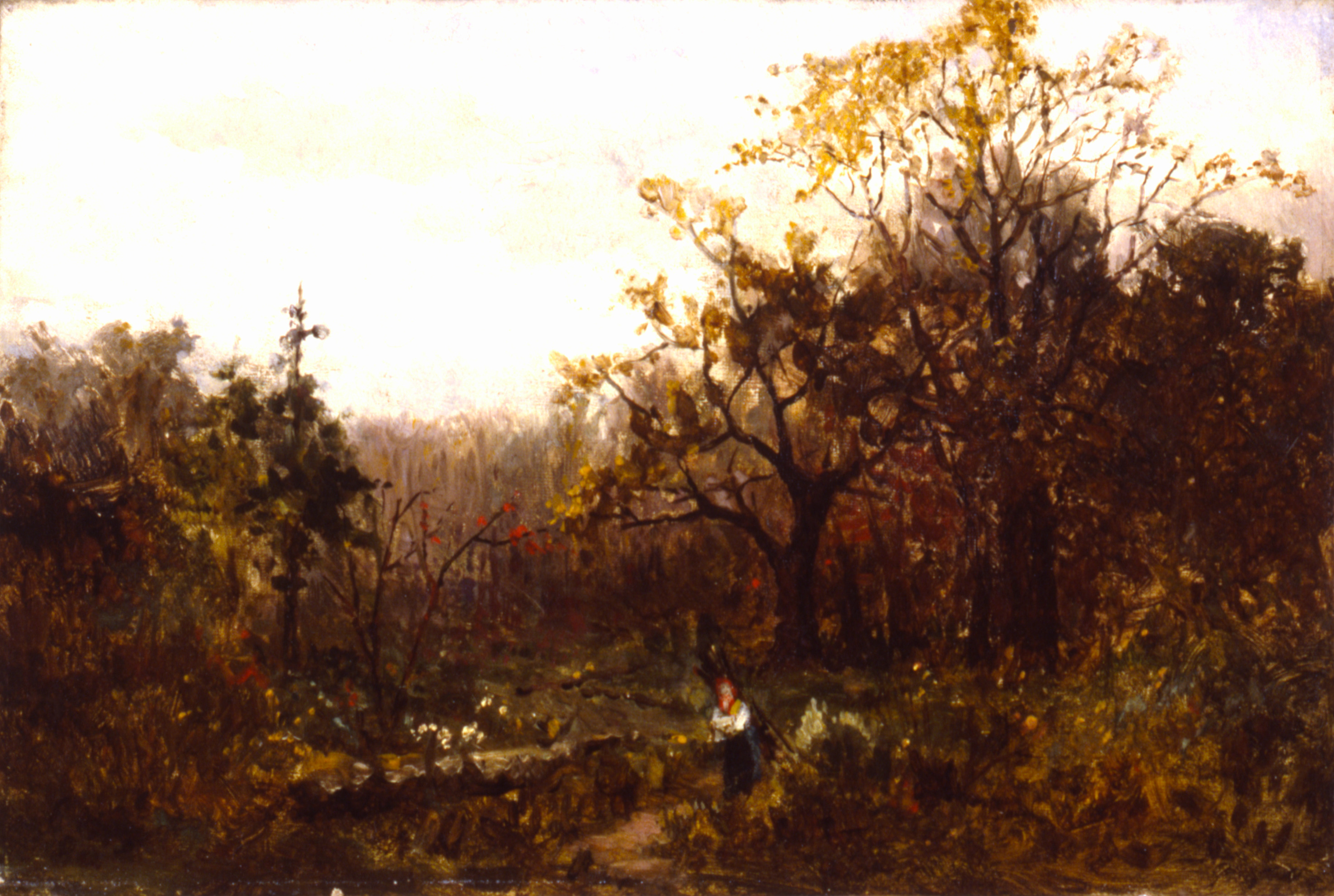 Edward Mitchell Bannister, Untitled (landscape--woman carrying wood)