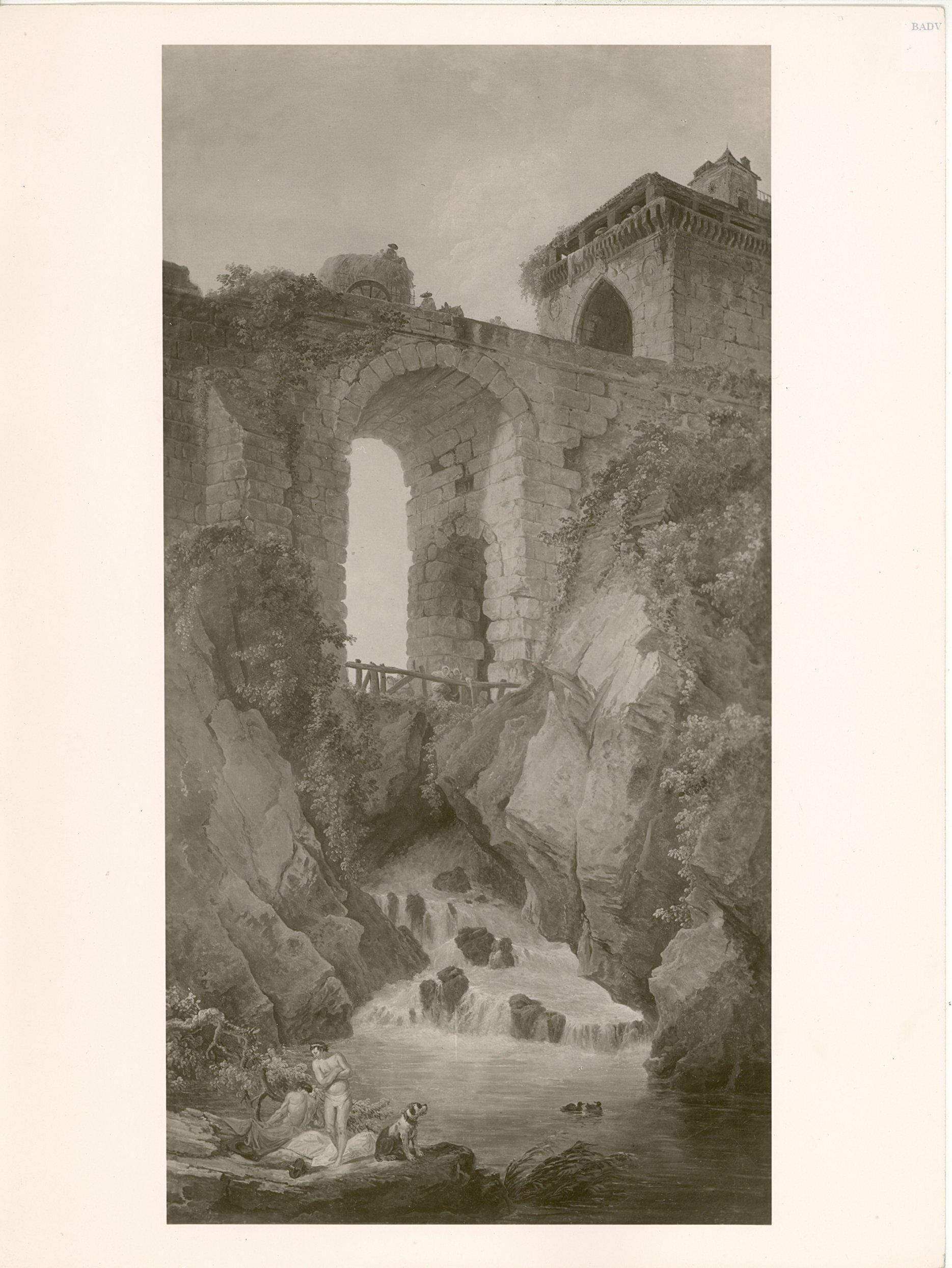 Hubert Robert, Landschaft mit Brücke und Staffage