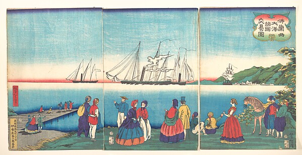 Tsukioka Yoshitoshi, Illustration of a Large French Port Trading with Many Nations (Furansukoku oominato shokoku kōeki zu)