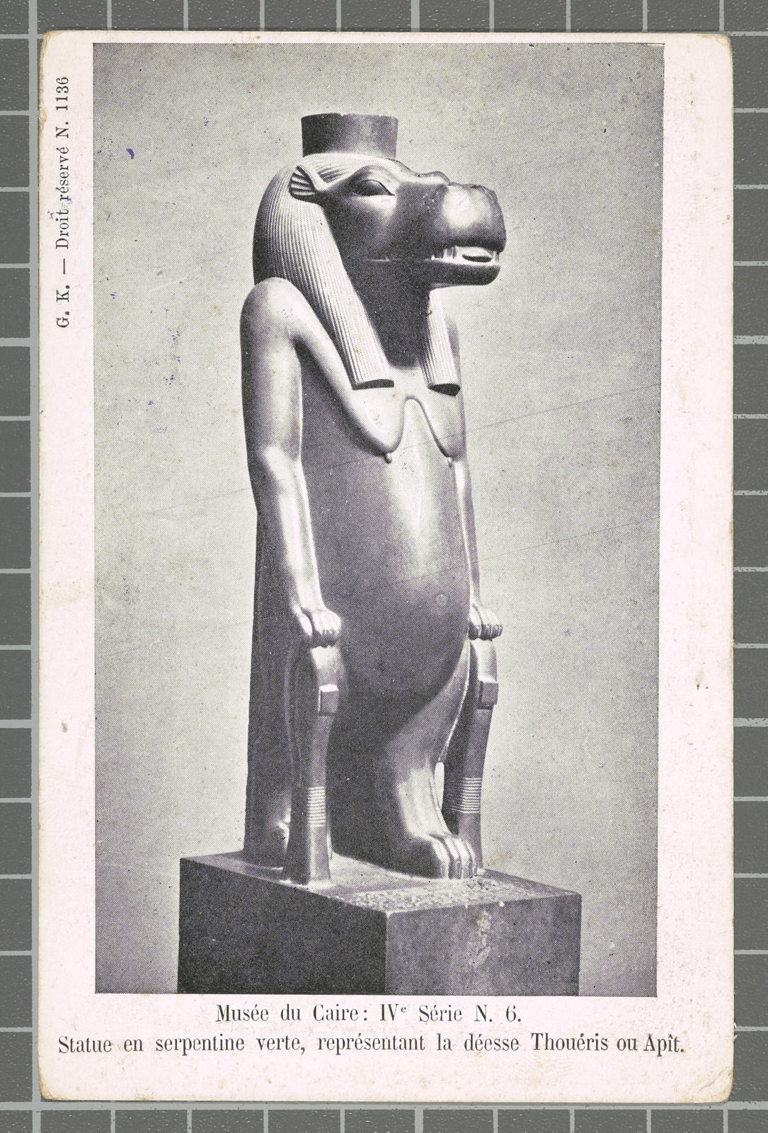 Desconegut, Musée du Caire : IVe Série N. 6. Statue en serpentine verte, représentant la déesse Thouéris ou Apît