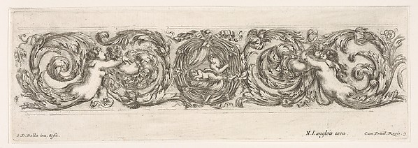 Stefano della Bella, Design for a Frieze with Acanthus Scrolls with the Theme of Love, plate 7 from "Decorative friezes and foliage" (Ornamenti di fregi e fogliami)