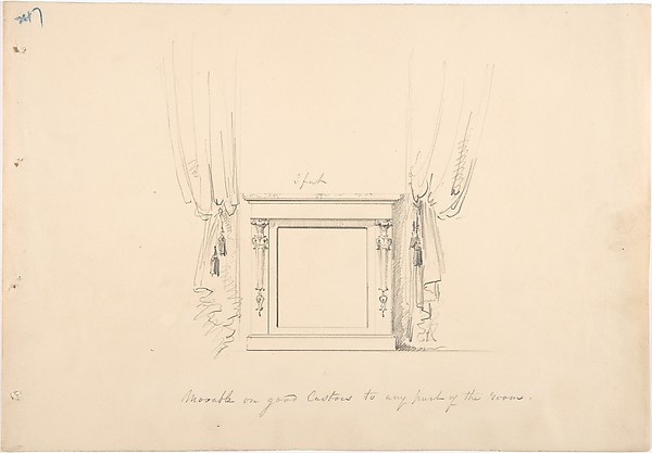 Anonymous, British, 19th century, Design for a Small Cabinet Between Curtains