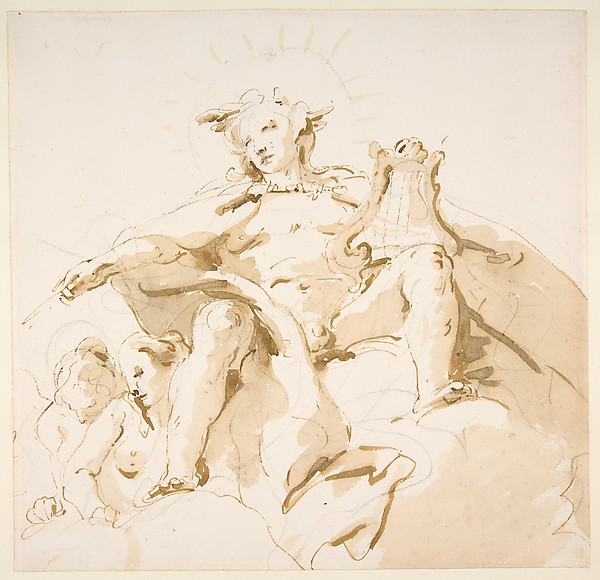 Giovanni Battista Tiepolo, Apollo Seated on Clouds, Two Figures at Left