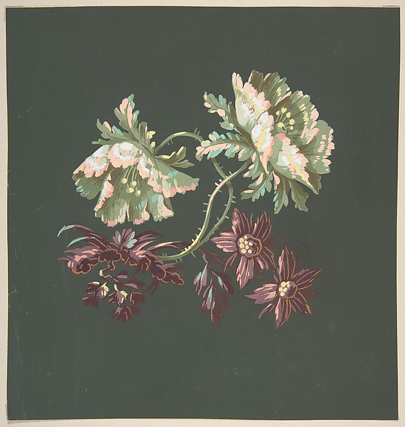 Anonymous, French, 19th century, Two Roses and Two Small Flowers