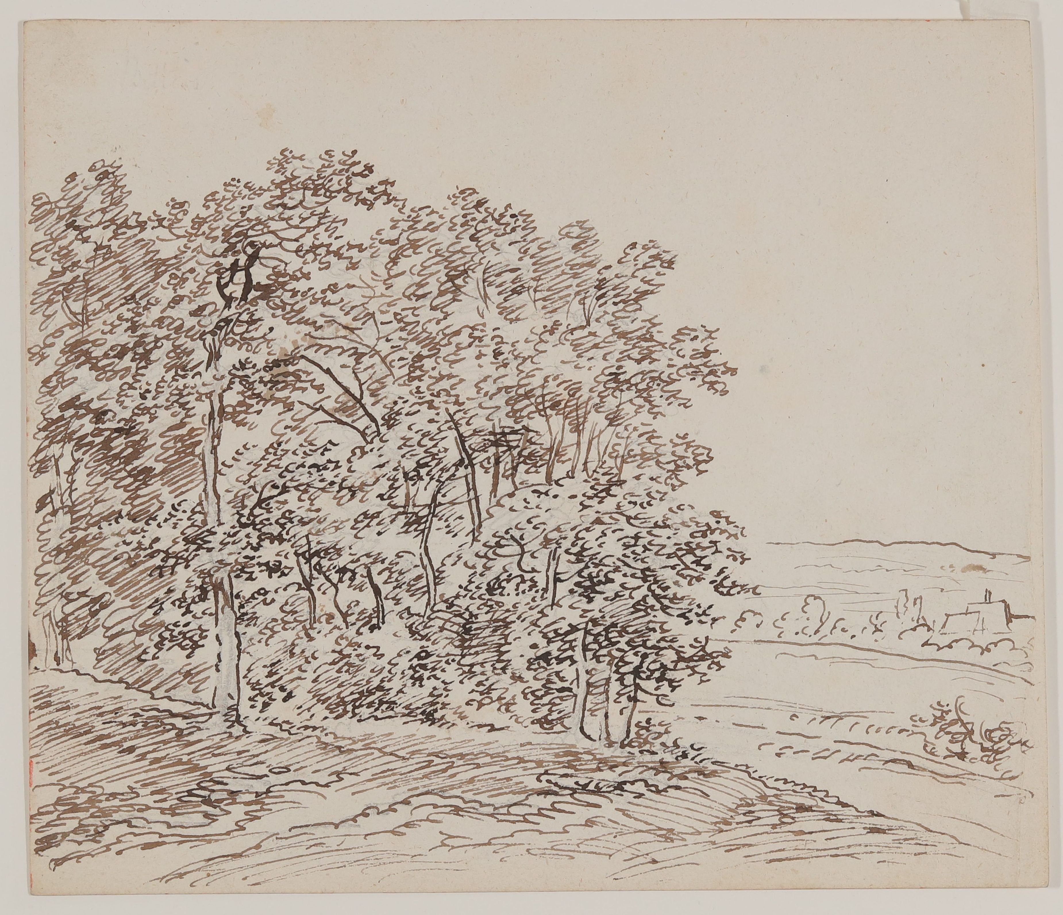 Bettine von Arnim, Landschaft mit Wald und Häusern