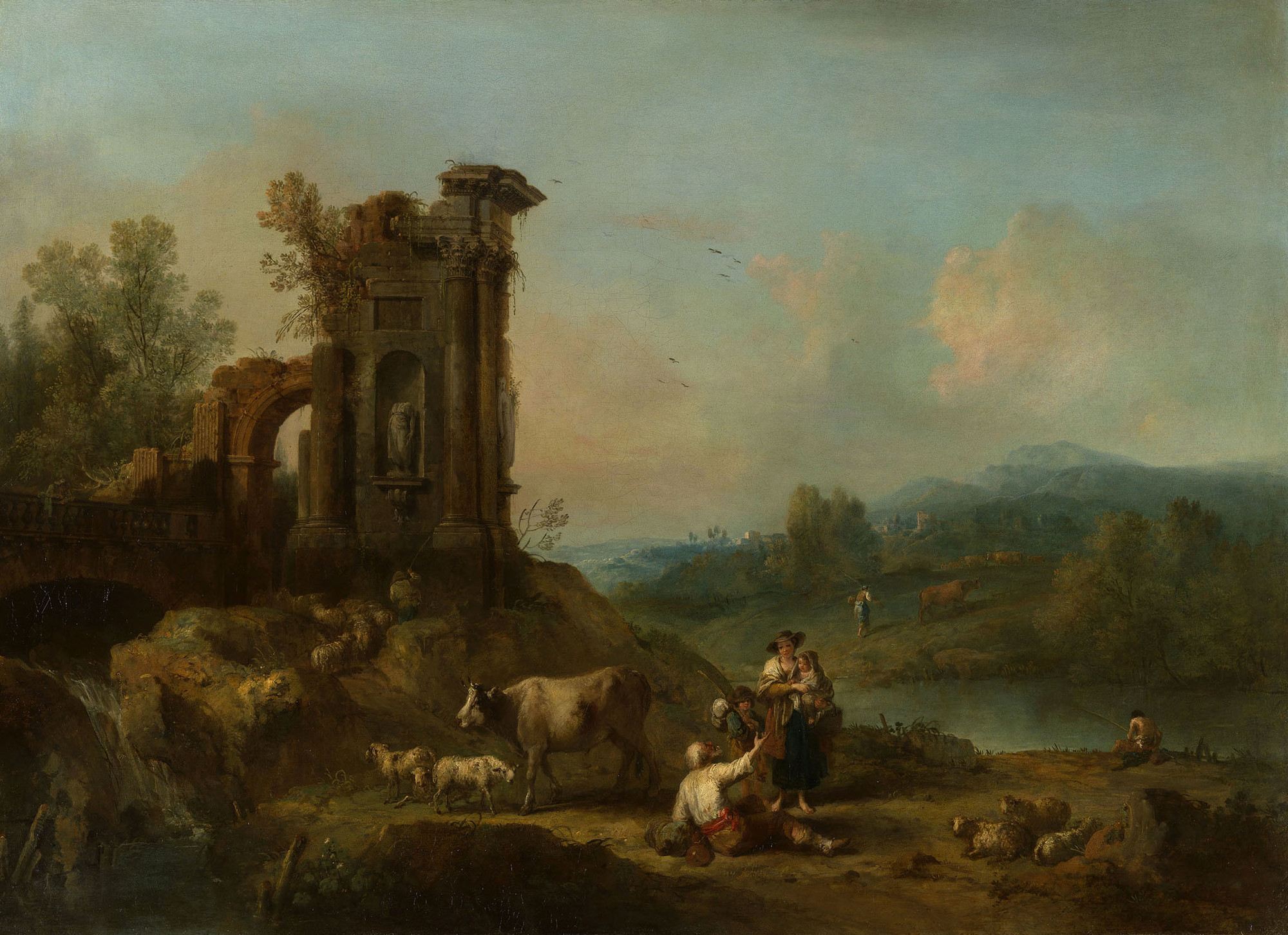 Francesco Zuccarelli, Landscape with Classical Ruins, Cattle and Figures