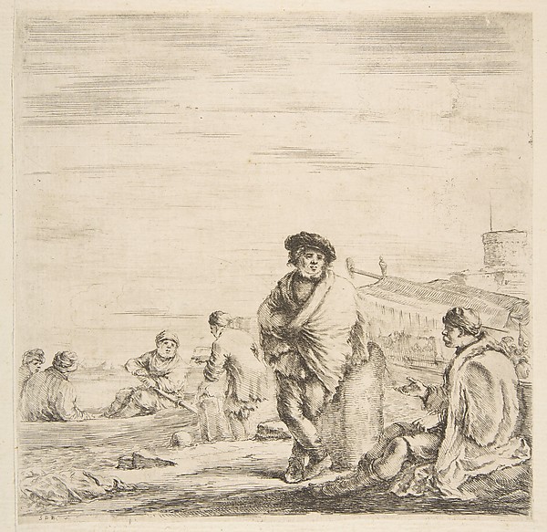 Stefano della Bella, A standing sailor talking to a seated Levantine