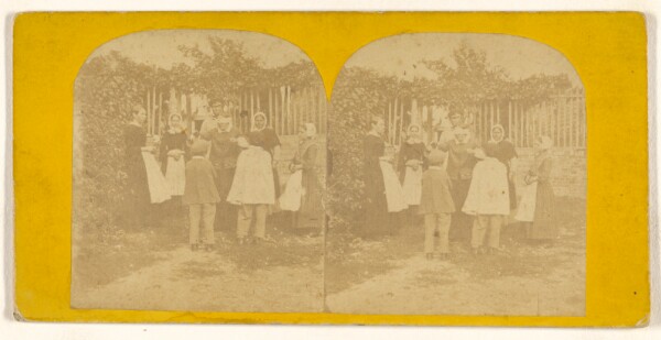 Unknown, [Group of people playing a game, one man is blindfolded]