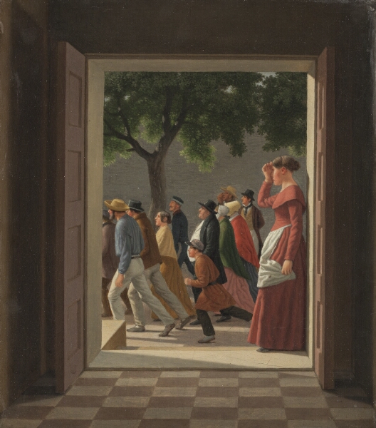 C.W. Eckersberg, Udsigt gennem en dør til løbende figurer