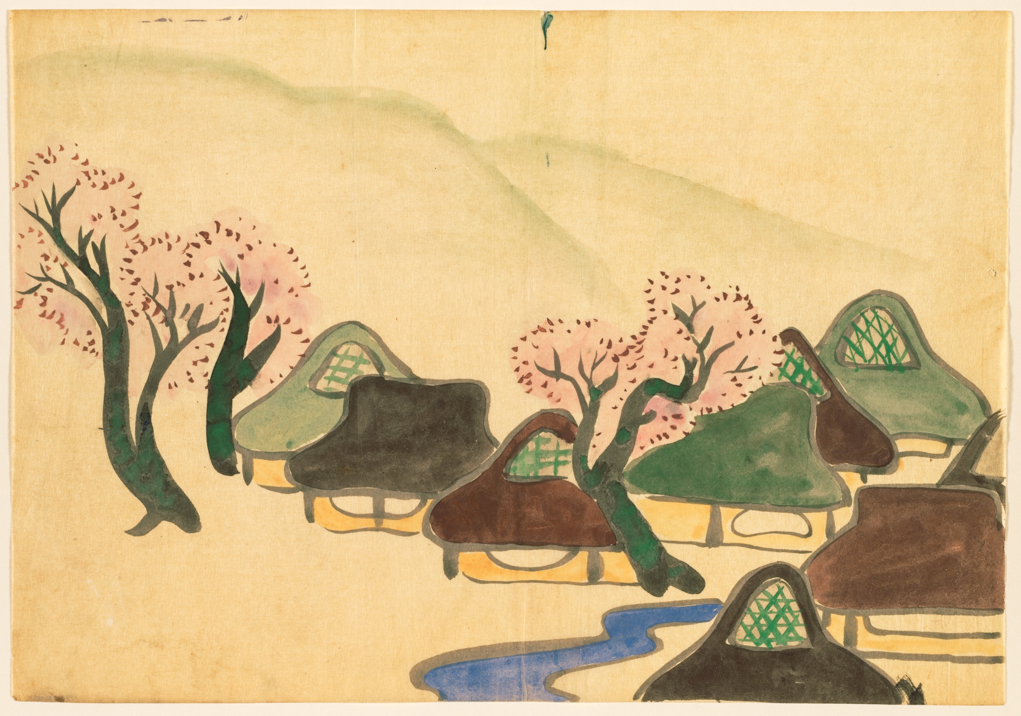 Kamisaka Sekka, Flowers of a Hundred Worlds (Momoyogusa): Farming Village in Spring (Harudenka)