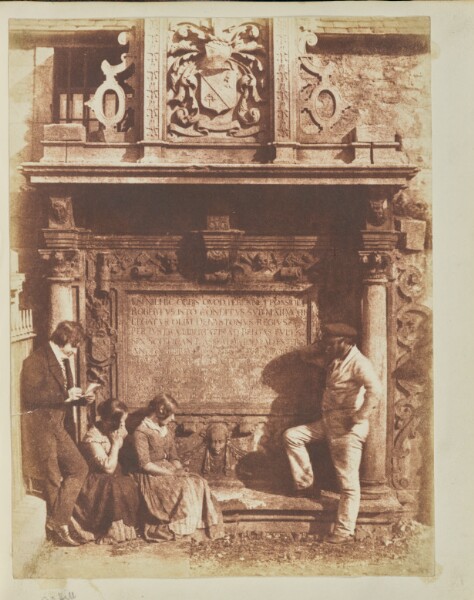 Hill & Adamson, [Greyfriars' Churchyard, the Dennistoun Monument with D.O.Hill, his nieces and an unknown man]