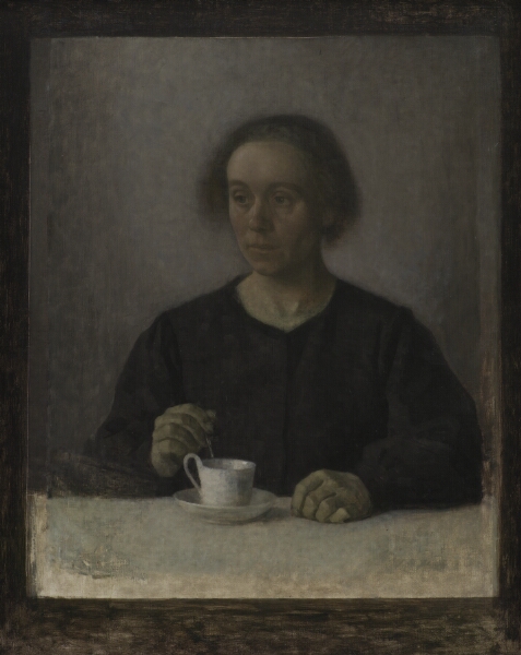 Vilhelm Hammershøi, Kunstnerens hustru Ida Hammershøi med en tekop