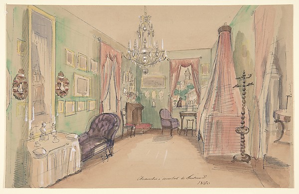 Anonymous, French, 19th century, Drawing of an Interior: Bedroom