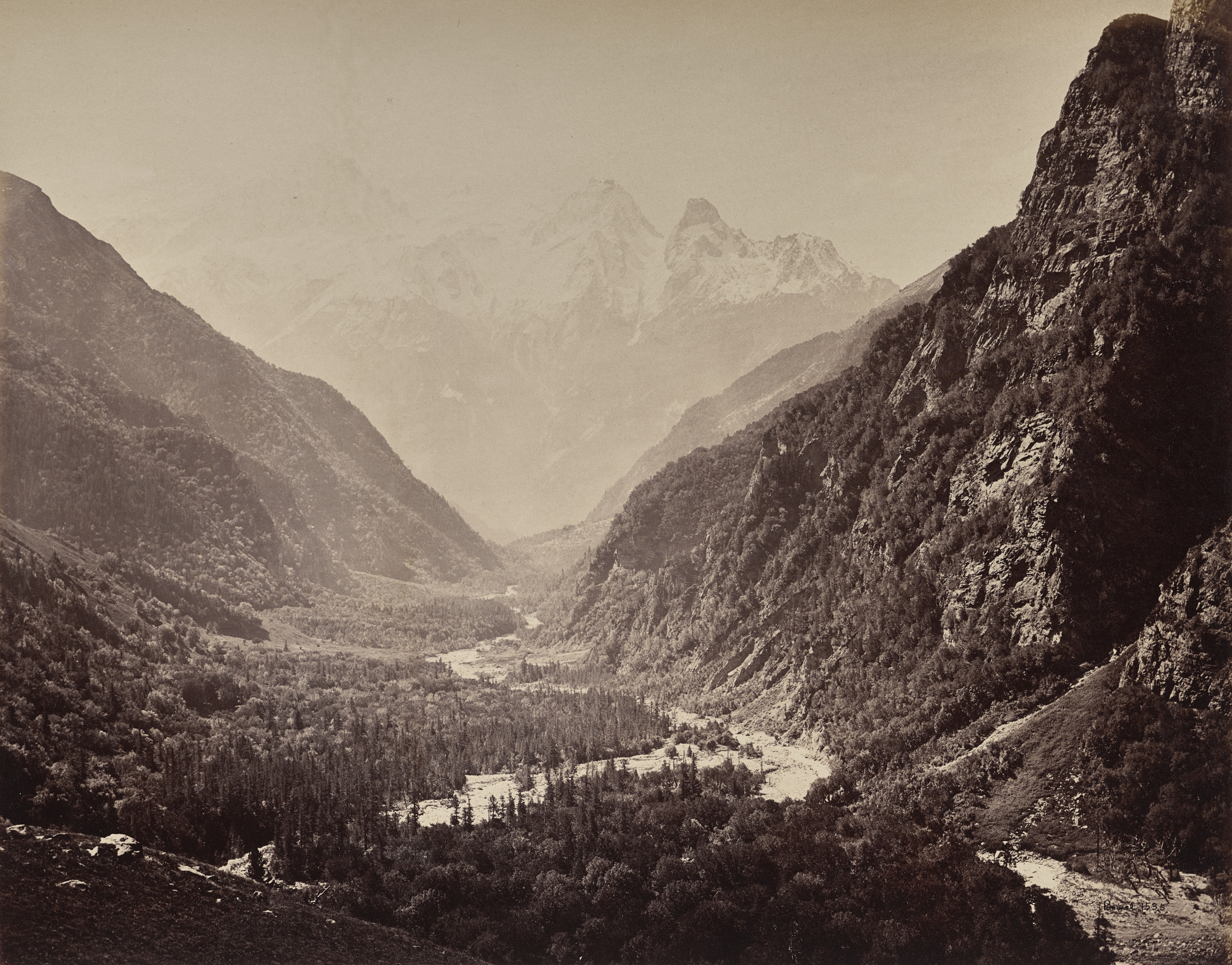 Samuel Bourne, The Upper Himmalayahs. View of Valley from Fallaldasa with Srikanta Peaks in the Distance