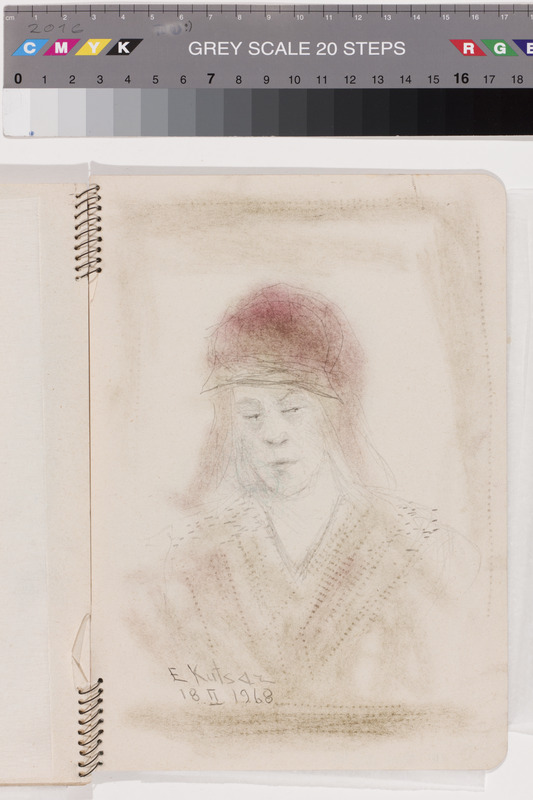 Eduard (autor) Kutsar, Woman with a hat. Sheet of spiral block of drawings