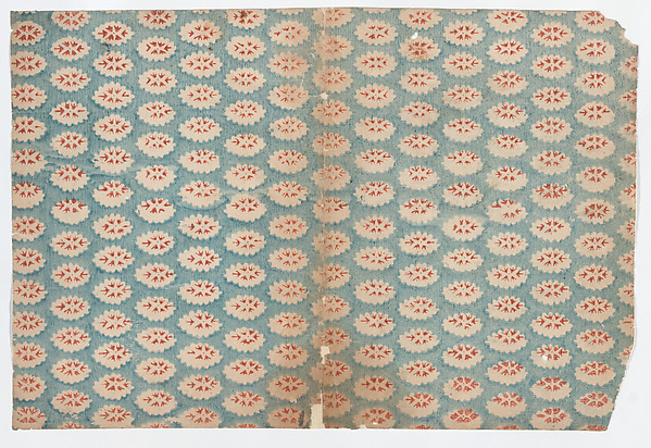 Anonymous, Sheet with overall pattern of ovals with red designs