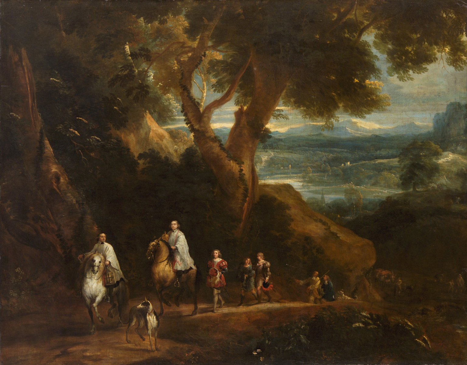 Gonzales Coques, Landscape with Rudolf von Habsburg and the priest