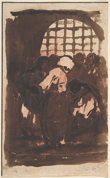 Goya (Francisco de Goya y Lucientes), Figures inside a prison (recto), a monstrous animal (verso)