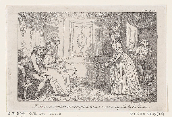 Thomas Rowlandson, Tom Jones & Sophia interrupted in a tete a tete by Lady Bellaston, from "The History of Tom Jones, a Foundling"