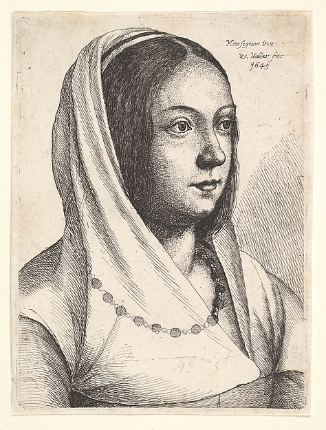 Wenceslaus Hollar, Young woman with a scarf on her head