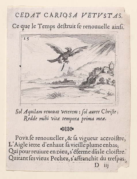 Jacques Callot, Un Aigle Jetant une Vieille Plume (An Eagle Dropping an Old Feather), plate 15 from "Lux Claustri ou La Lumière du Cloitre" (The Light of the Cloisters)