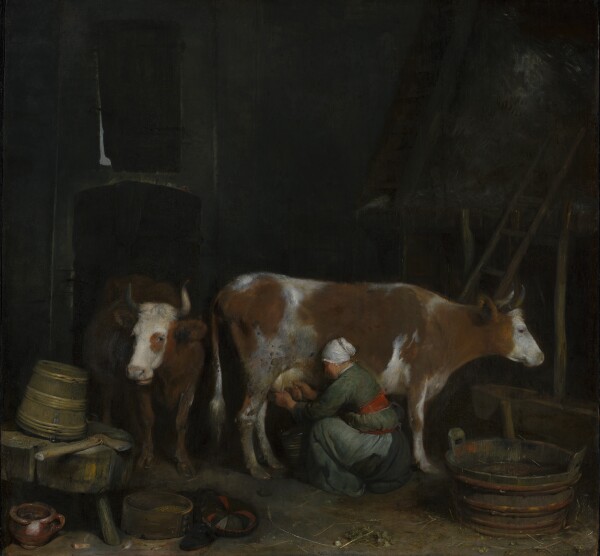 Gerard ter Borch, A Maid Milking a Cow in a Barn