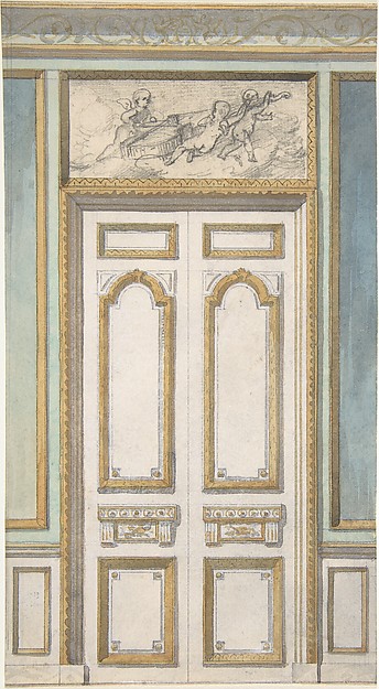 Jules-Edmond-Charles Lachaise, Design for Single Door and Overdoor Panel with Cupids Bearing a Violin