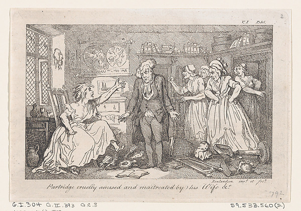 Thomas Rowlandson, Partridge cruelly accused and maltreated by his Wife, from "The History of Tom Jones, a Foundling"