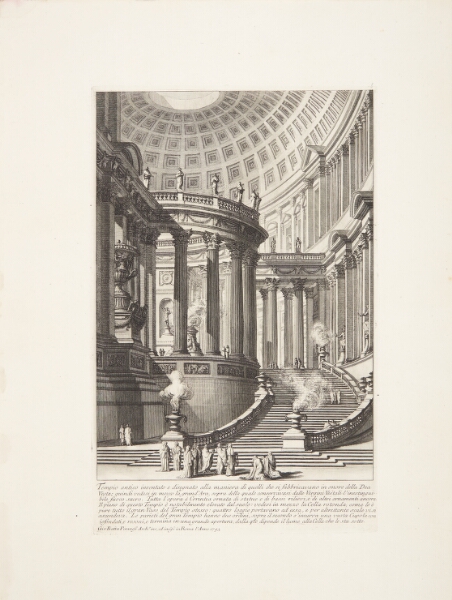 Giovanni Battista Piranesi, Imaginært antikt tempel, bygget i samme stil som dem, der blev bygget til ære for den romerske gudinde Vesta; i midten det store alter, hvor vestalinderne opbevarede den uudslukkelige, hellige ild ...