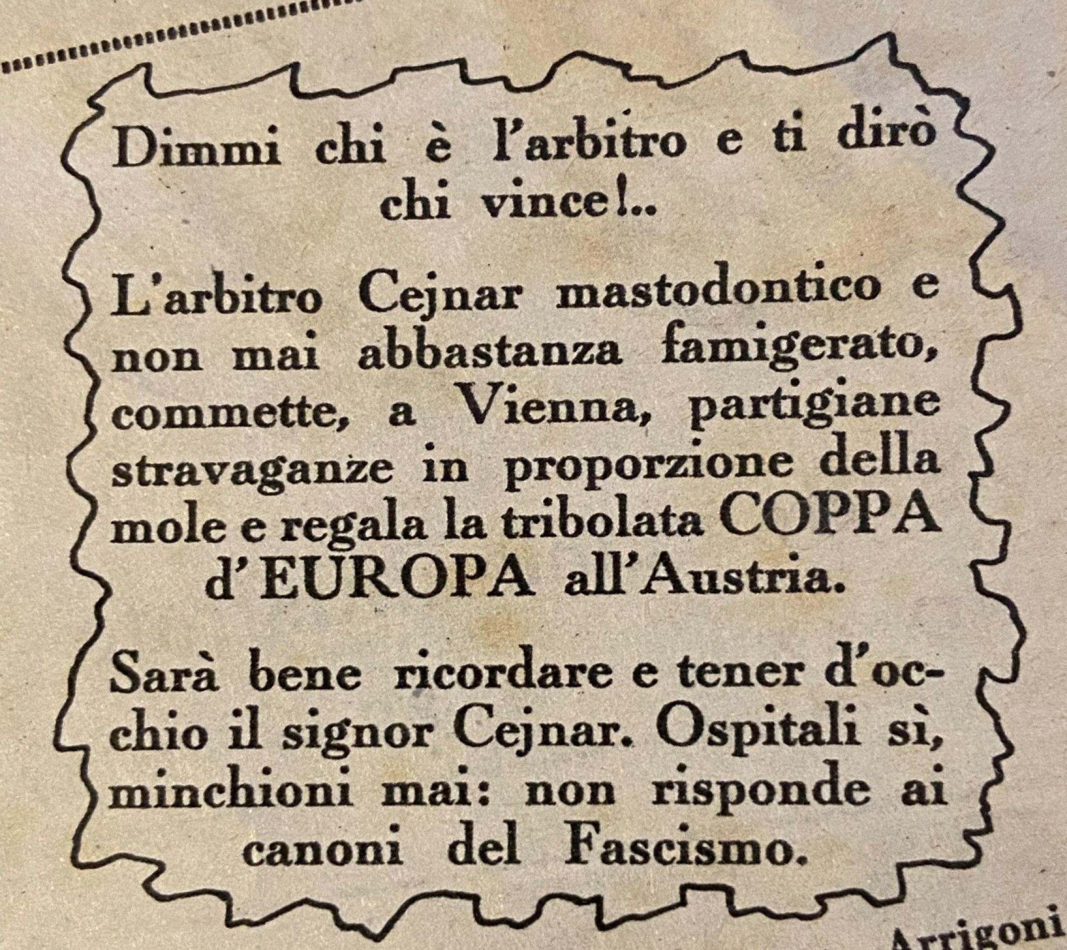 Unknown artist, Arbitro Cejnar e Coppa d'Europa a Vienna