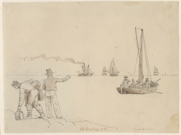 C.W. Eckersberg, Passagerer sættes ud til Dampskibet Caledonia.