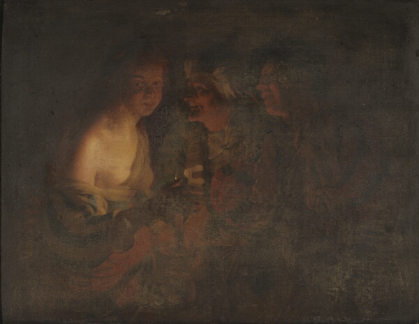 Gerard van Honthorst, Ung pige med lysestage, gammel kone, samt violinspiller
