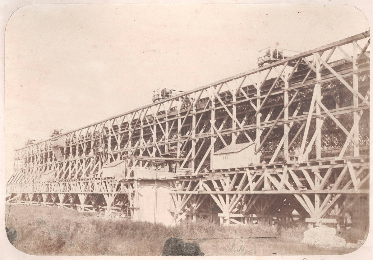 Anonym, Bau der Eisenbahnbrücke über die Vistula bei Tczew