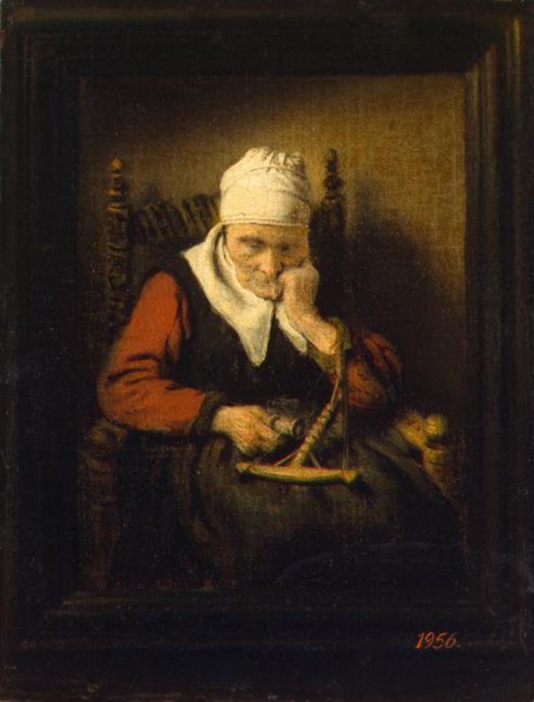 Nicolaes Maes, Old Woman Spinning
