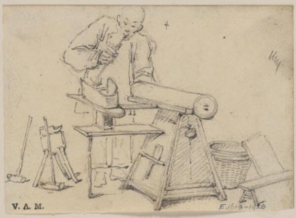 George Chinnery, A blacksmith lighting a pipe from his furnace