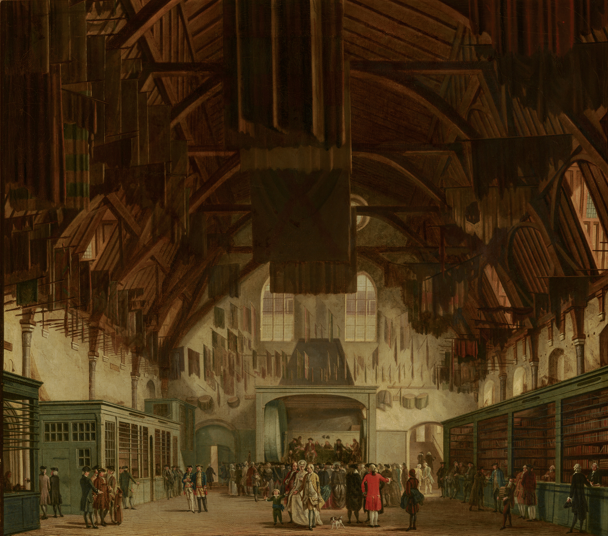 Hendrik Pothoven, De grote zaal op het Binnenhof te Den Haag, met het kantoor van de Staatsloterij
