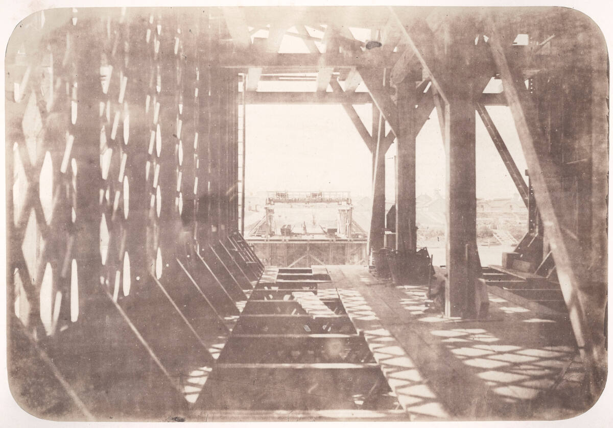 Anonym, Bau der Eisenbahnbrücke über die Vistula bei Tczew