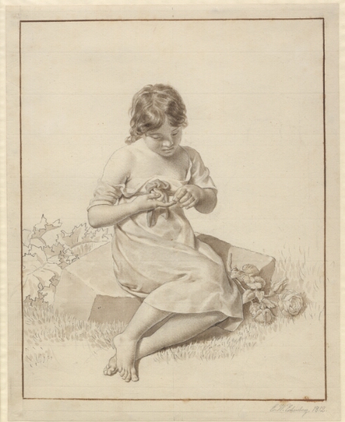 C.W. Eckersberg, En lille pige, der har stukket sin finger på en rosentorn