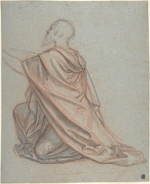 Ludwig Ferdinand Schnorr von Carolsfeld, Study of a Kneeling Man; verso: Cropped Study of a Standing Man in a Cloak