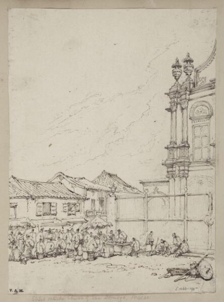 George Chinnery, The street market outside the church of S. Domingos, Macau