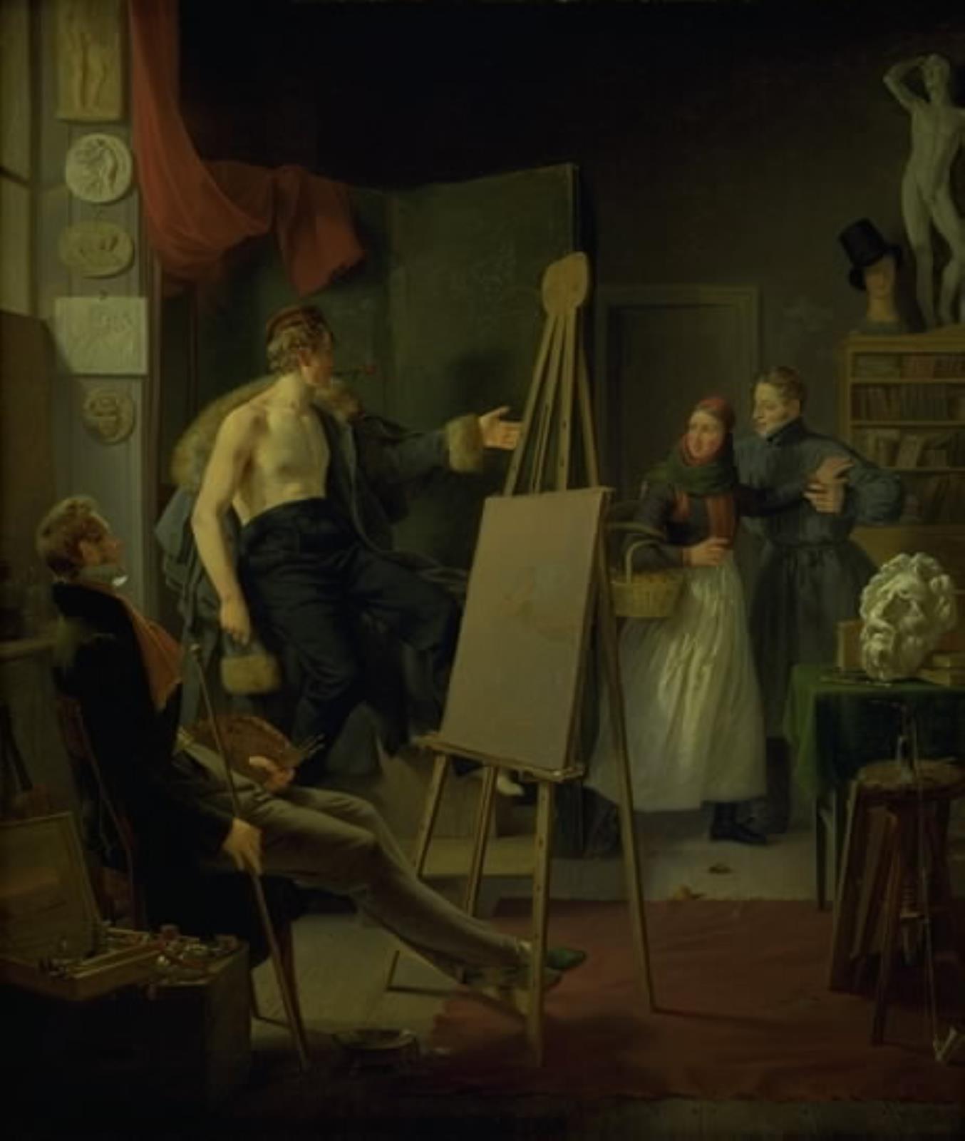 Albert Küchler, En amagerpige som vil sælge frugt i en malers atelier