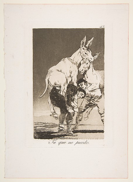 Goya (Francisco de Goya y Lucientes), Plate 42 from "Los Caprichos": Thou who canst not (Tu que no puedes)