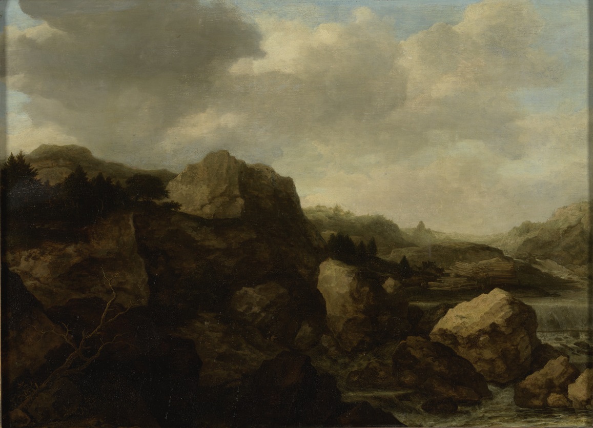 Allaert van Everdingen, a river landscape in Norway
