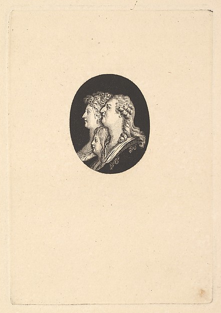 Augustin de Saint-Aubin, Portrait of Louis XVI, Marie Antoinette and The Dauphin