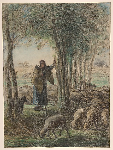 Jean-François Millet, A Shepherdess and Her Flock in the Shade of Trees