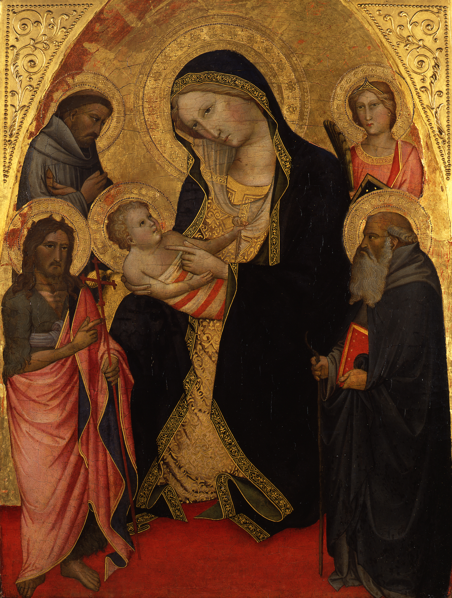 Agnolo Gaddi, Madonna with the child, St. John the Baptist, St. Francis and St. Anthony and a martyr