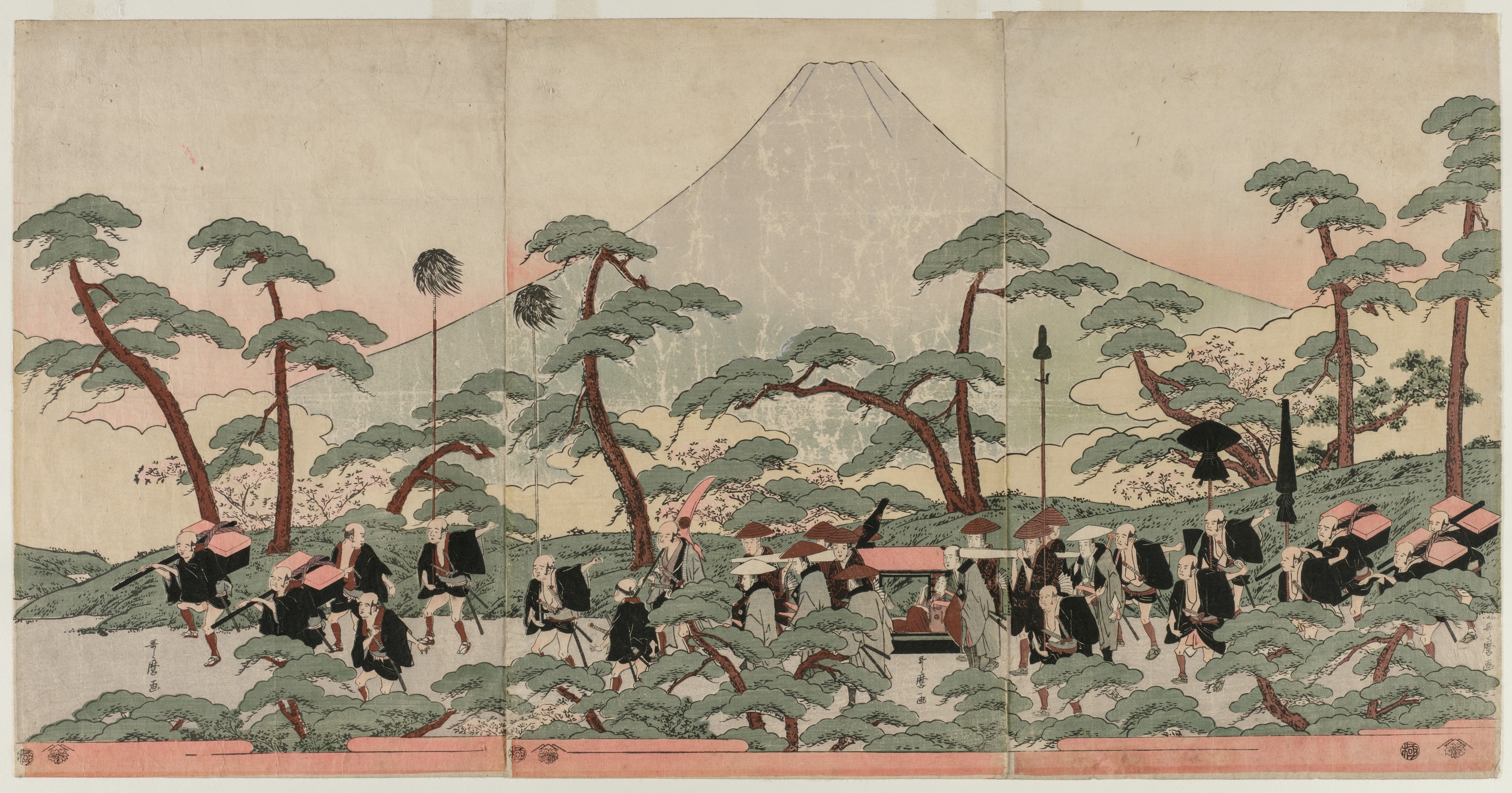 Kitagawa Utamaro, Procession at the Foot of Mount Fuji