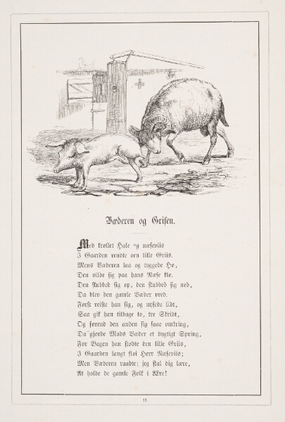 H.P. Hansen, Vædderen og Grisen. Illustration til H.V. Kaalund, "Fabler for Børn"