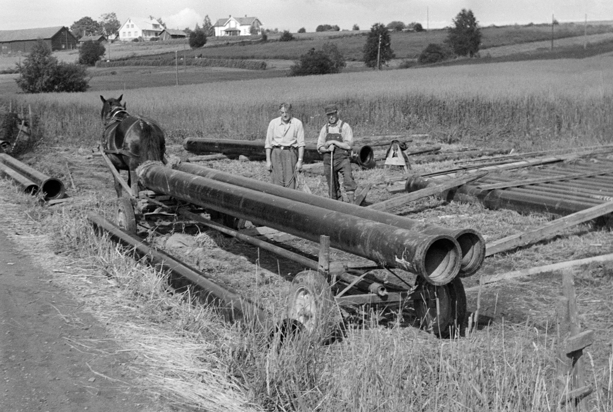 Anno Domkirkeodden, STANGE VANNVERK, TRANSPORT AV RØR MED HEST, HESTEKJØRETØY, G. ELISENBERG OG MAGNUS HANESTAD